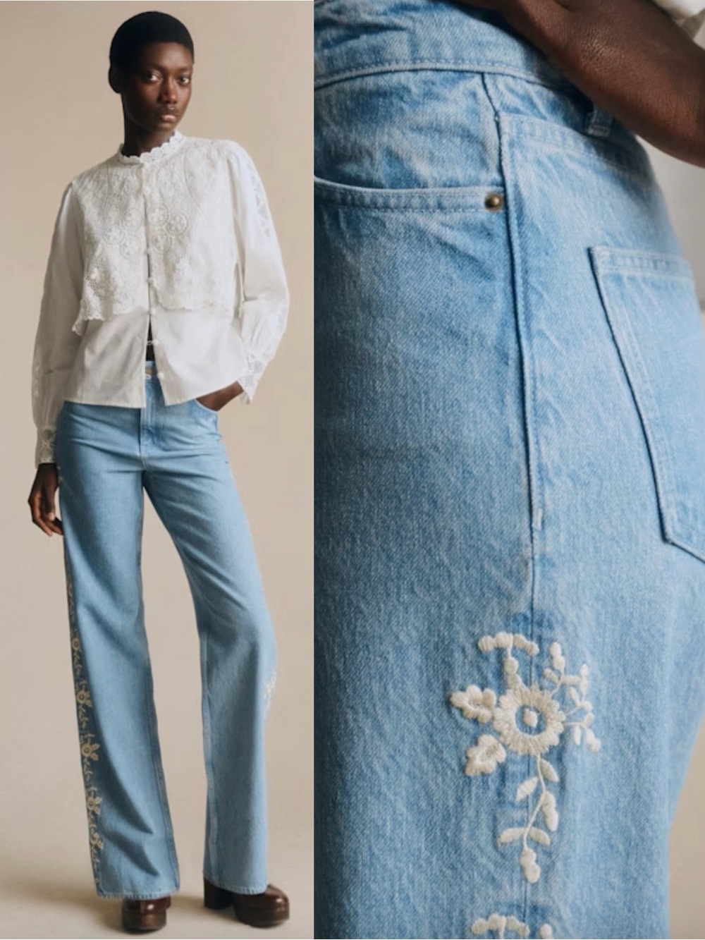 Sezane x Sea Valentin Embroidered Trouser Jeans - Picture 2 of 7